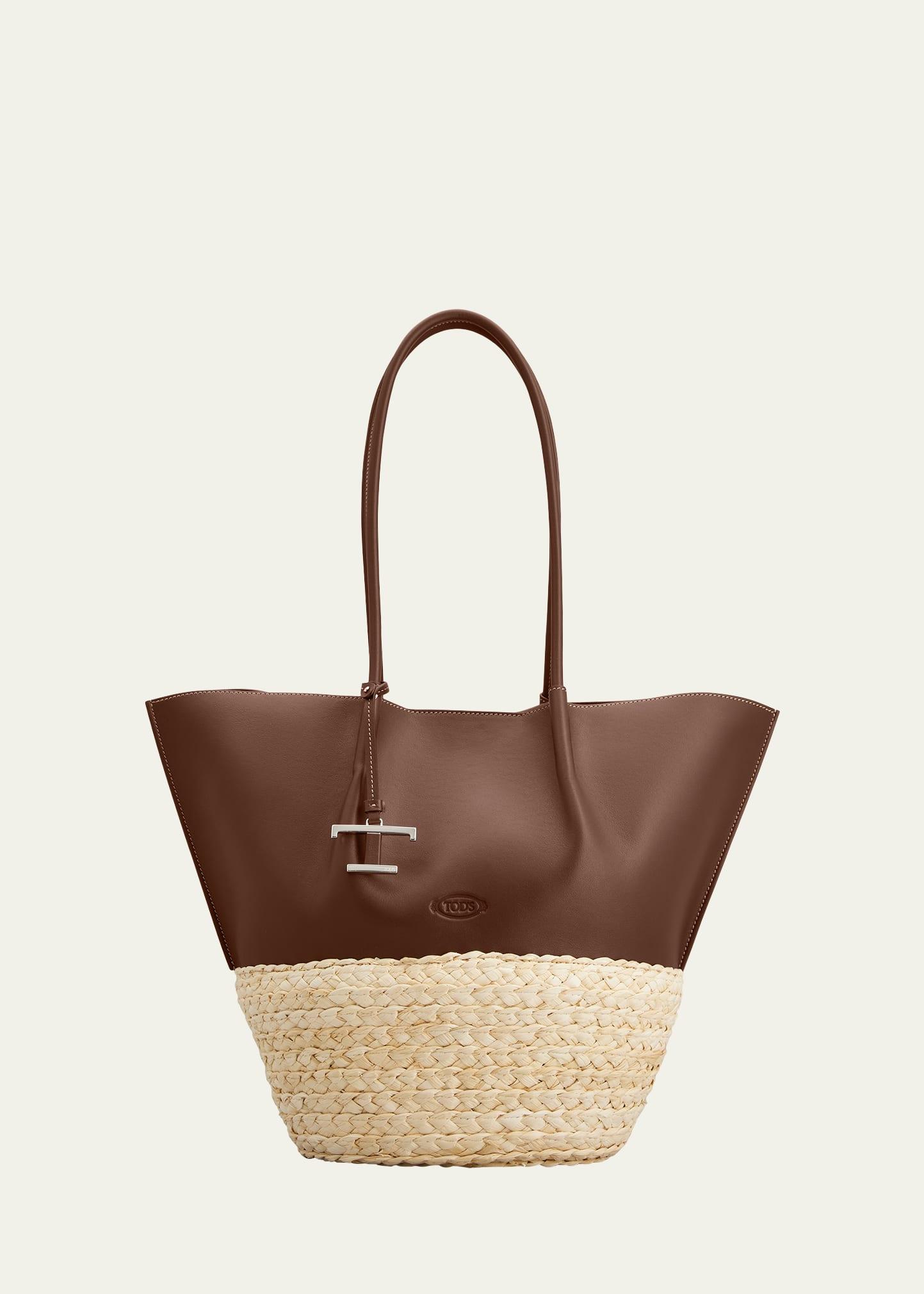 bux woven leather shopping tote bag
