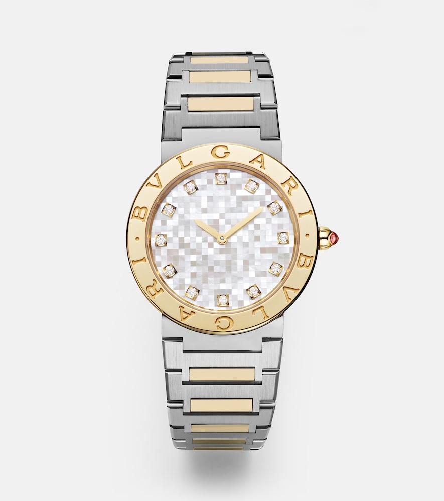 bvlgari bvlgari bvlgari 18kt gold and steel watch with diamonds