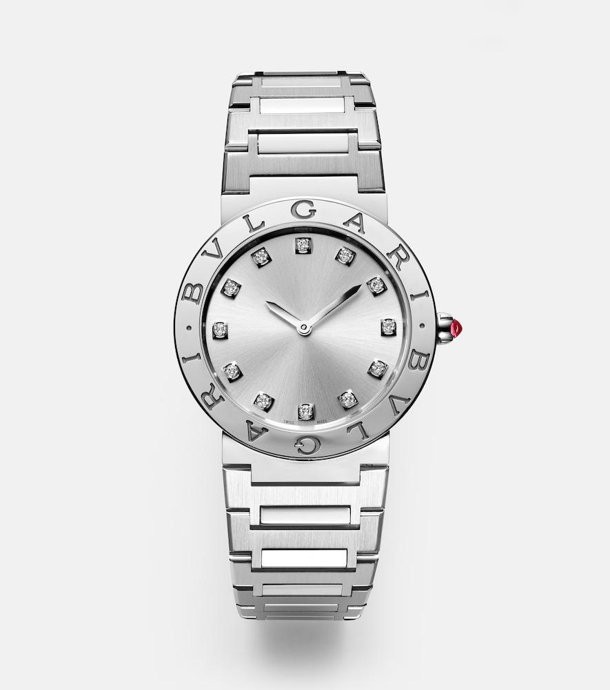 bvlgari bvlgari bvlgari lady 33mm stainless steel watch with diamonds and rubellite