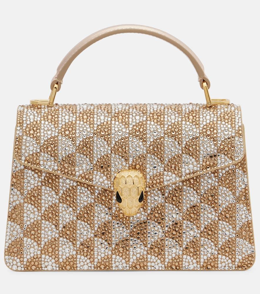 bvlgari serpenti forever mini embellished suede tote bag