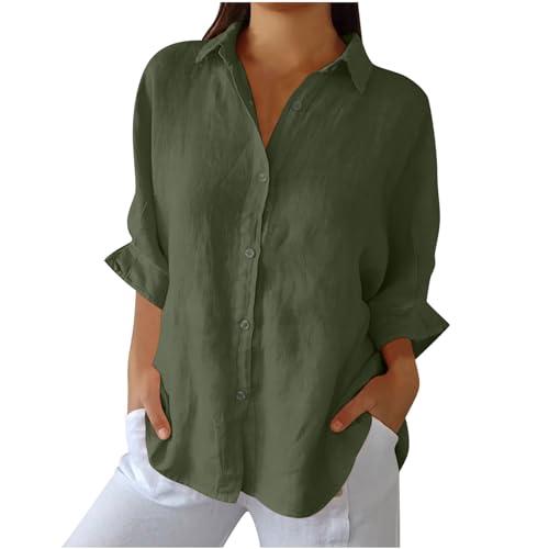 bxjx linen shirts for women summer loose fit v neck button down blouse tops dressy casual summer work clothes womens linen tops green 2x