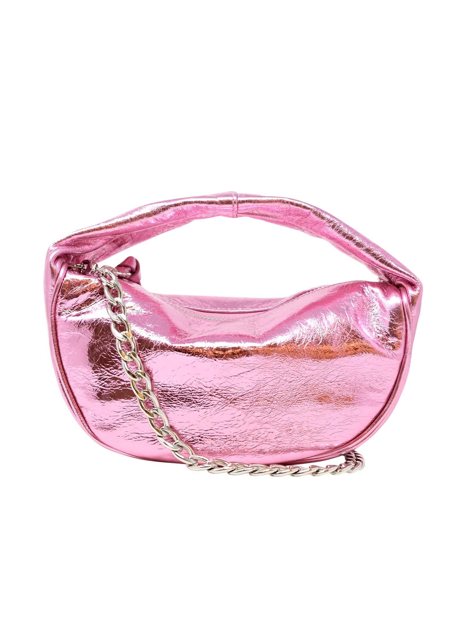 by far baby cush pink metallic leather handbag
