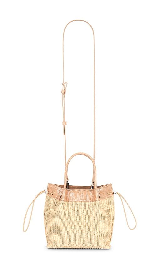by far baby kayla raffia & croco embossed handbag in neutral.