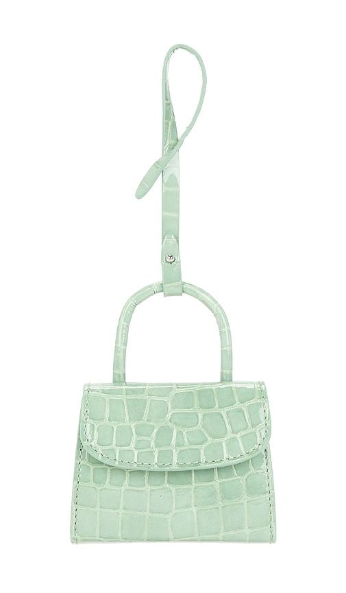 by far mini mini croco embossed card holder in green.