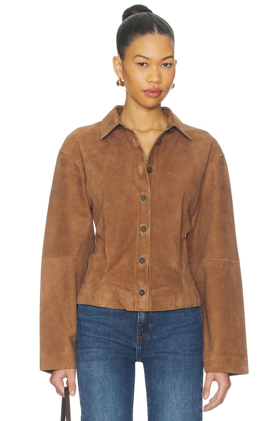 by marianna dara suede button-down shirt