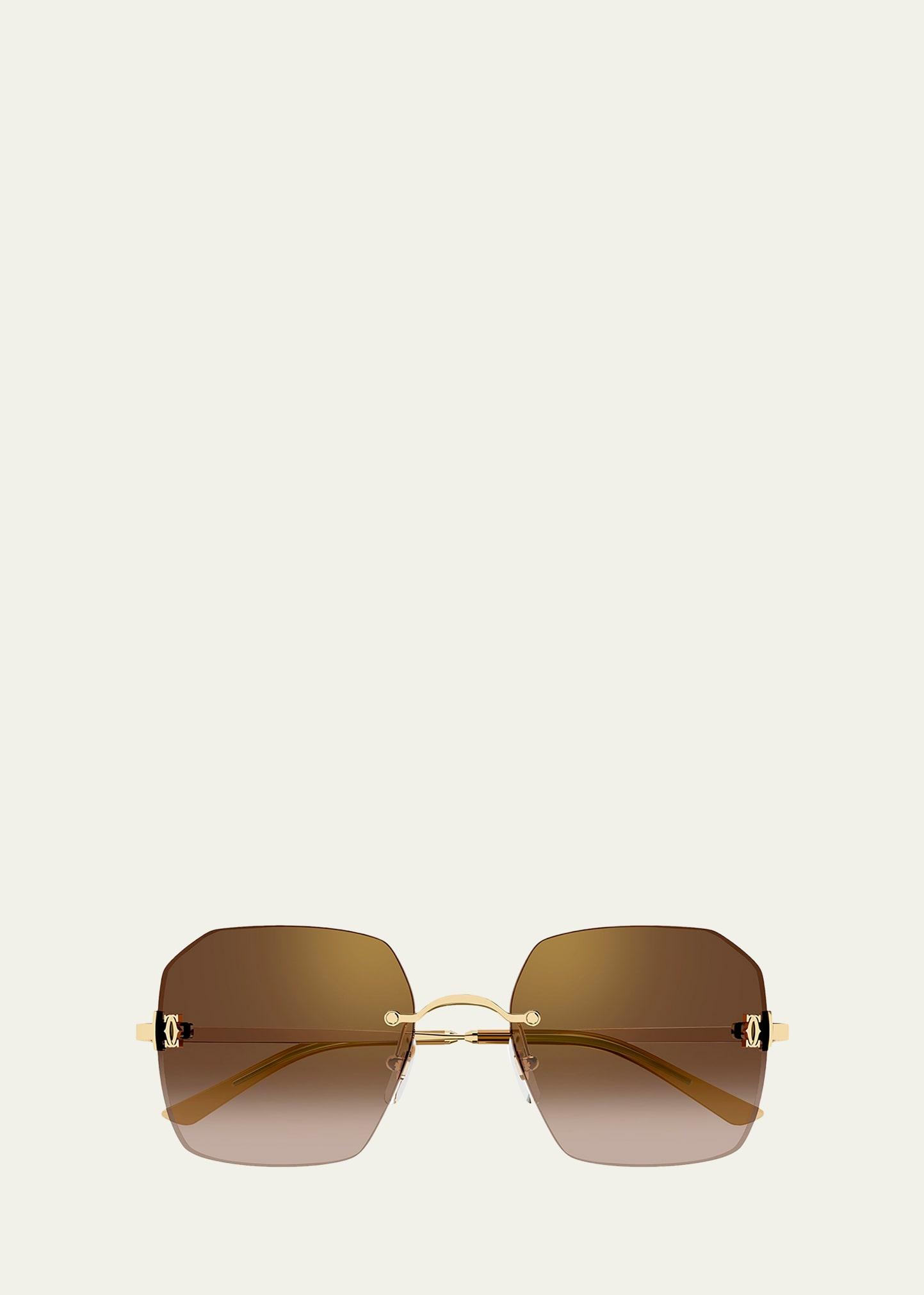 c de cartier rectangular metal sunglasses