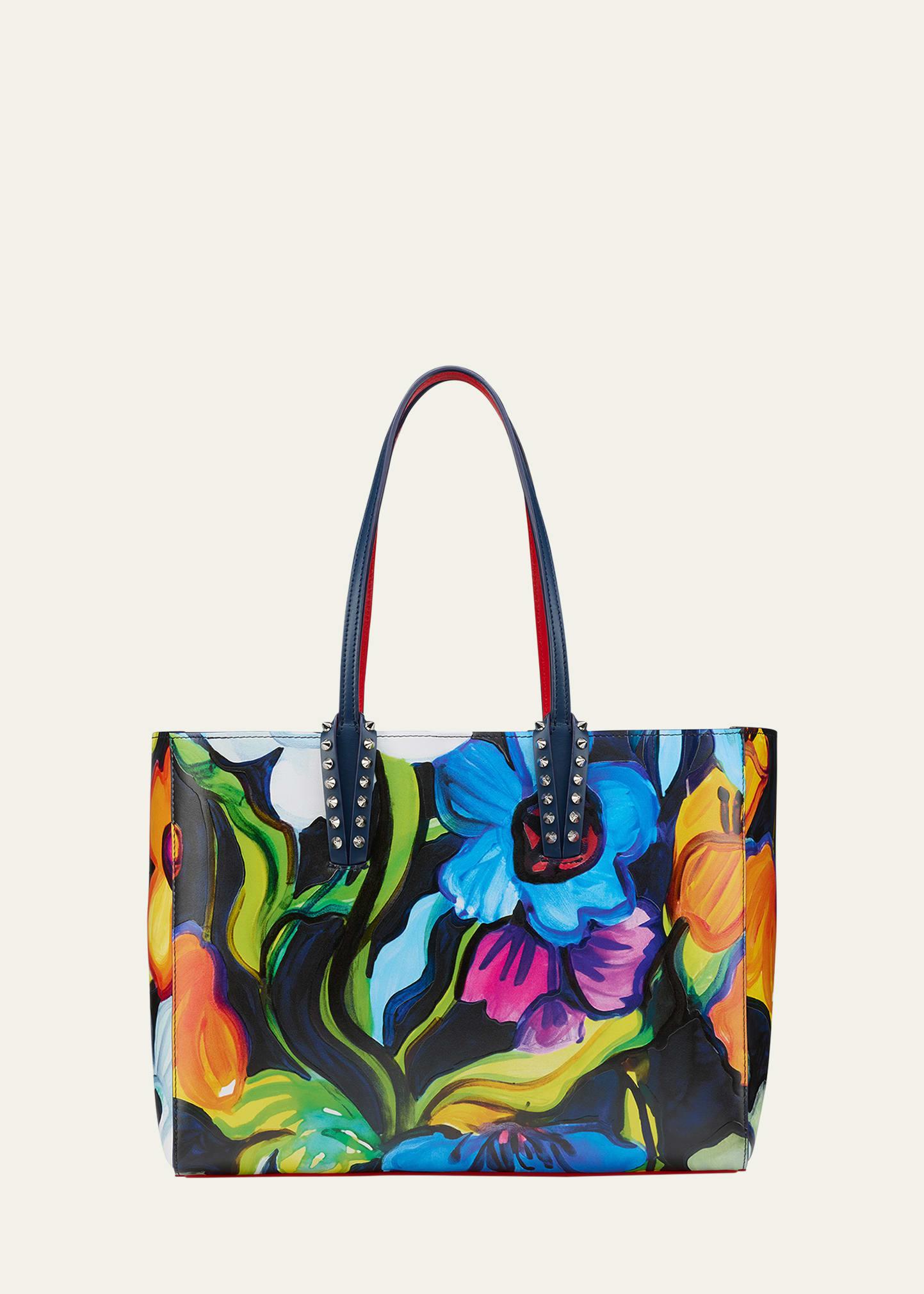 cabata small tote bag in flower-print leather