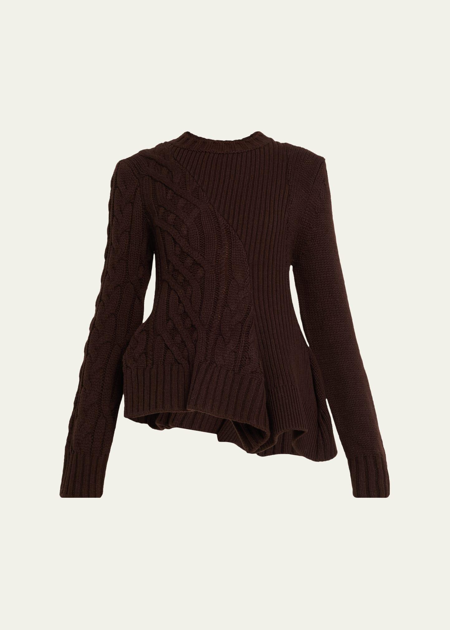 cable knit asymmetric peplum sweater