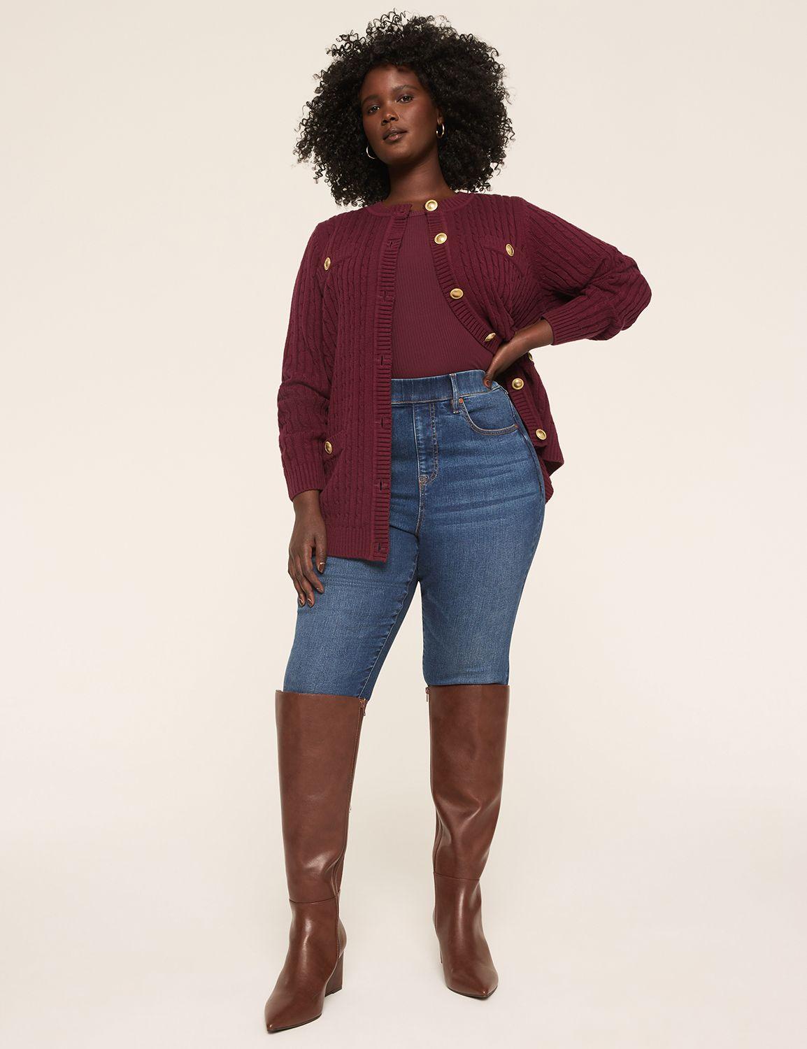 cable knit button-front cardigan