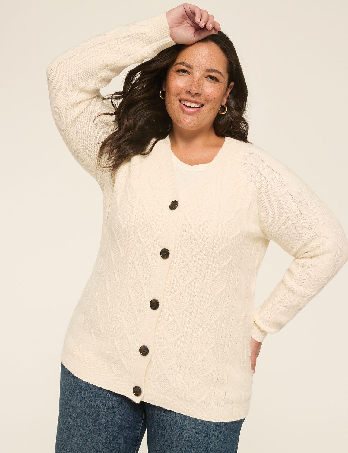 cable knit button-front cardigan