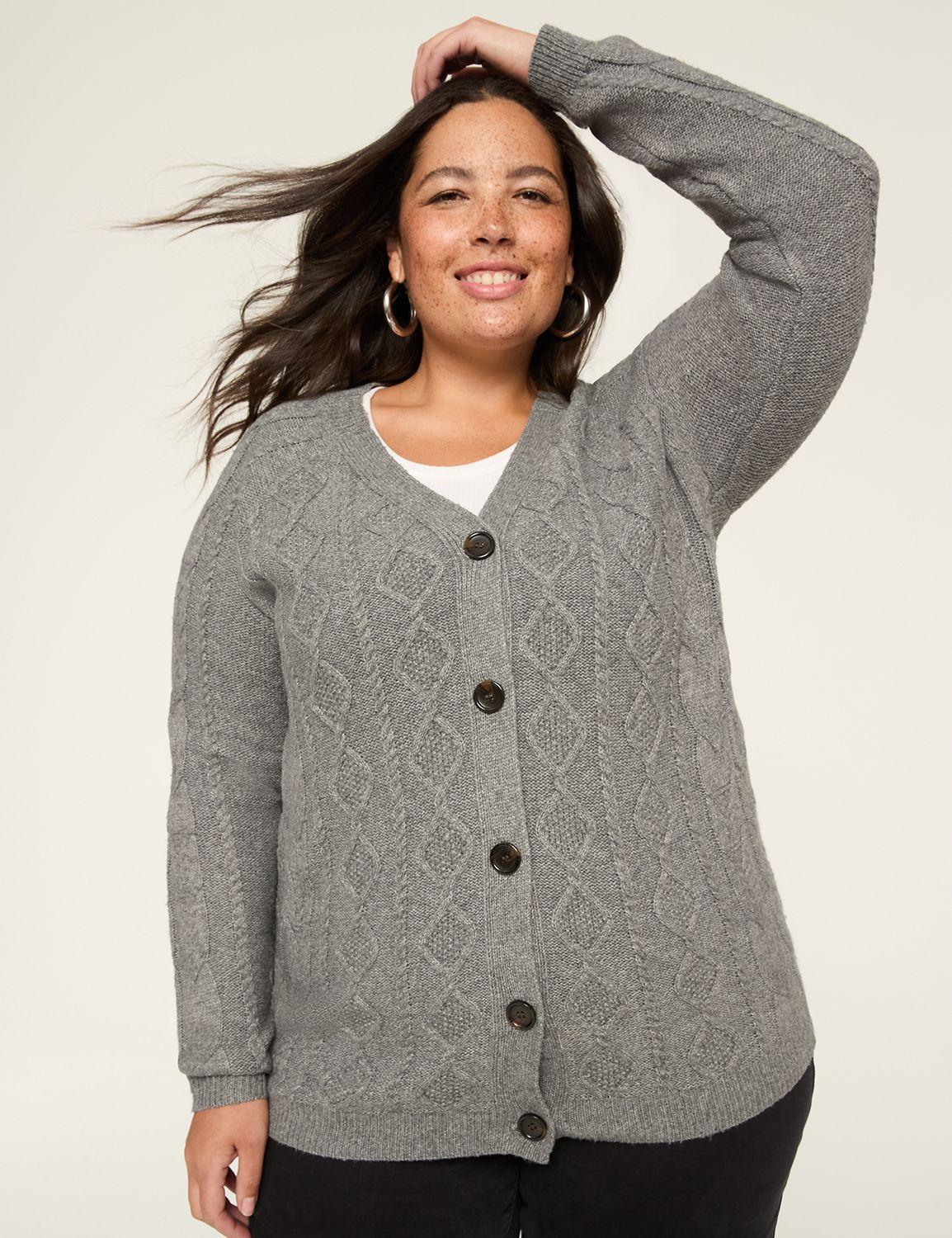 cable knit button-front cardigan