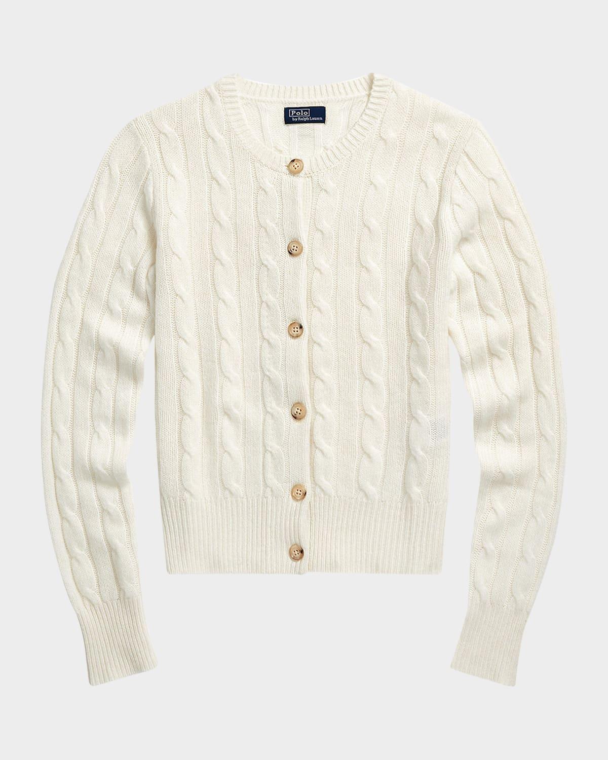 cable-knit cashmere crewneck cardigan