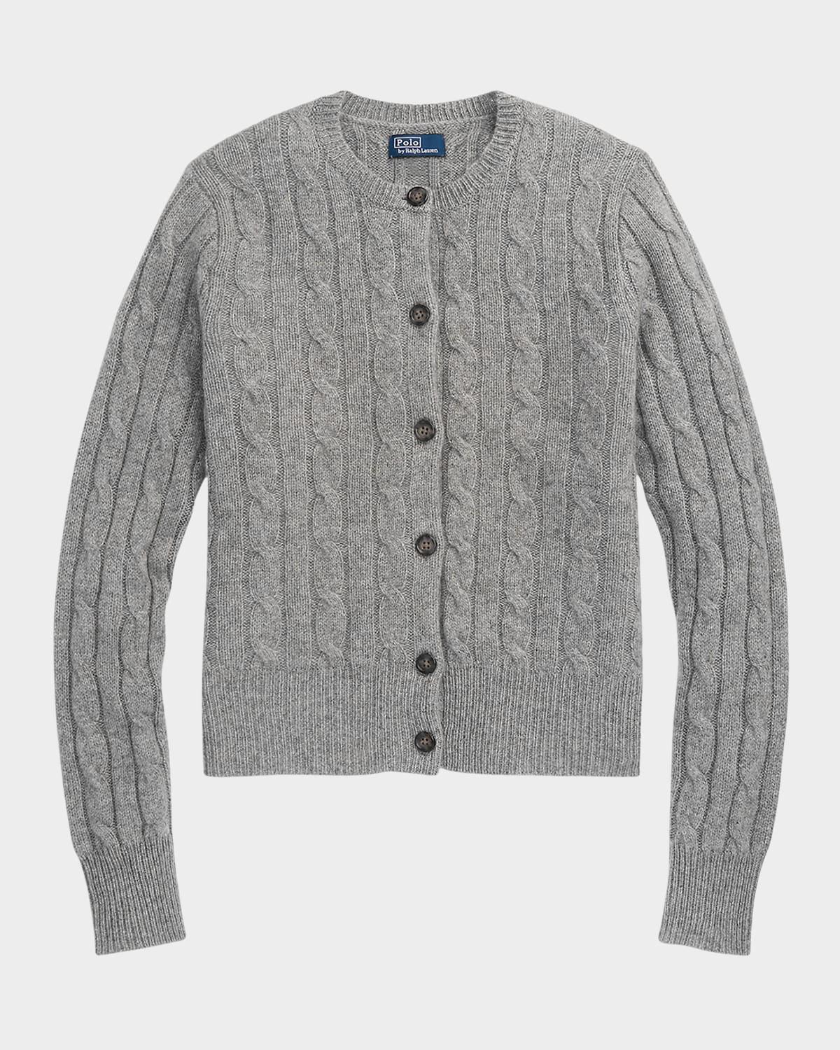 cable-knit cashmere crewneck cardigan