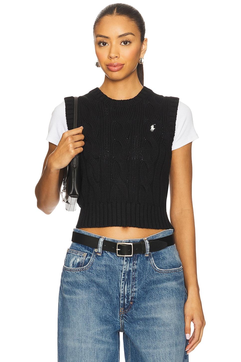 cable-knit cotton cropped vest