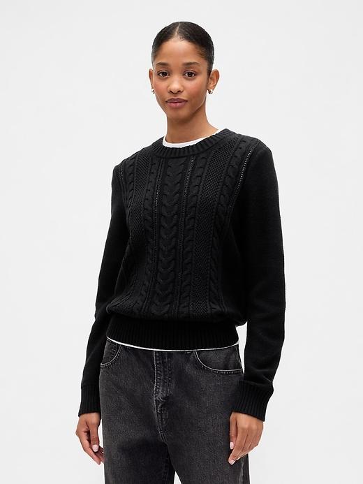 cable-knit crewneck sweater
