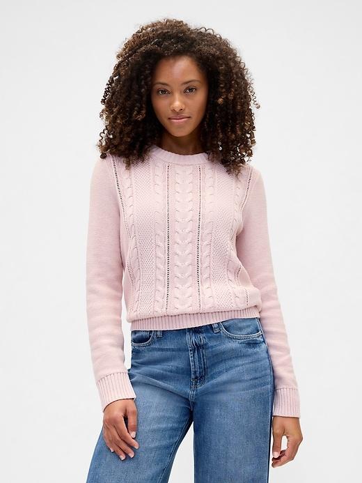 cable-knit crewneck sweater