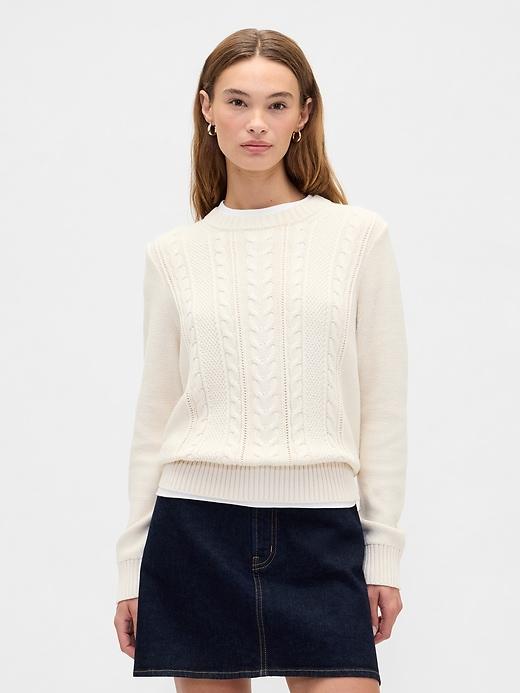 cable-knit crewneck sweater