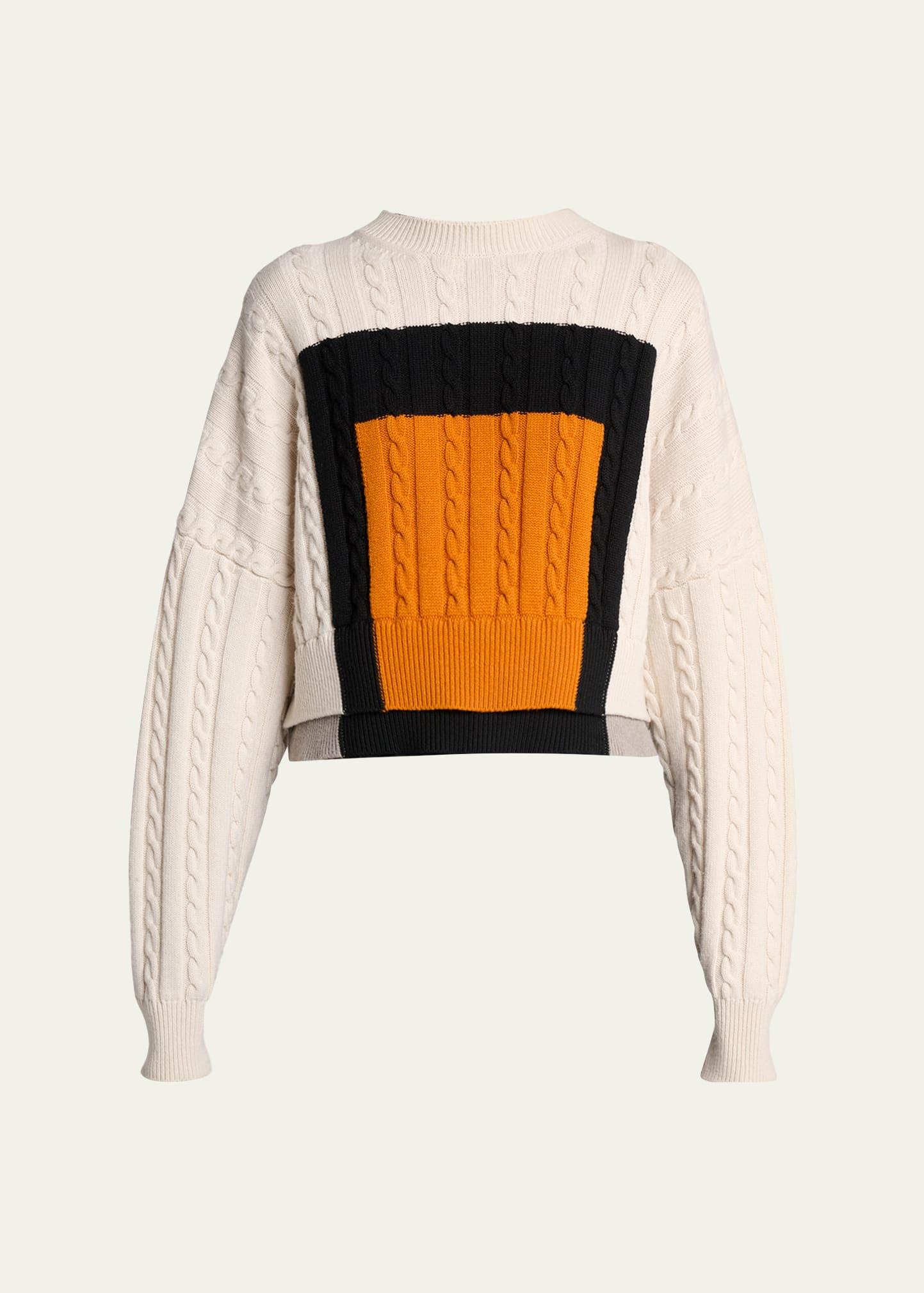 cable knit crop crewneck sweater