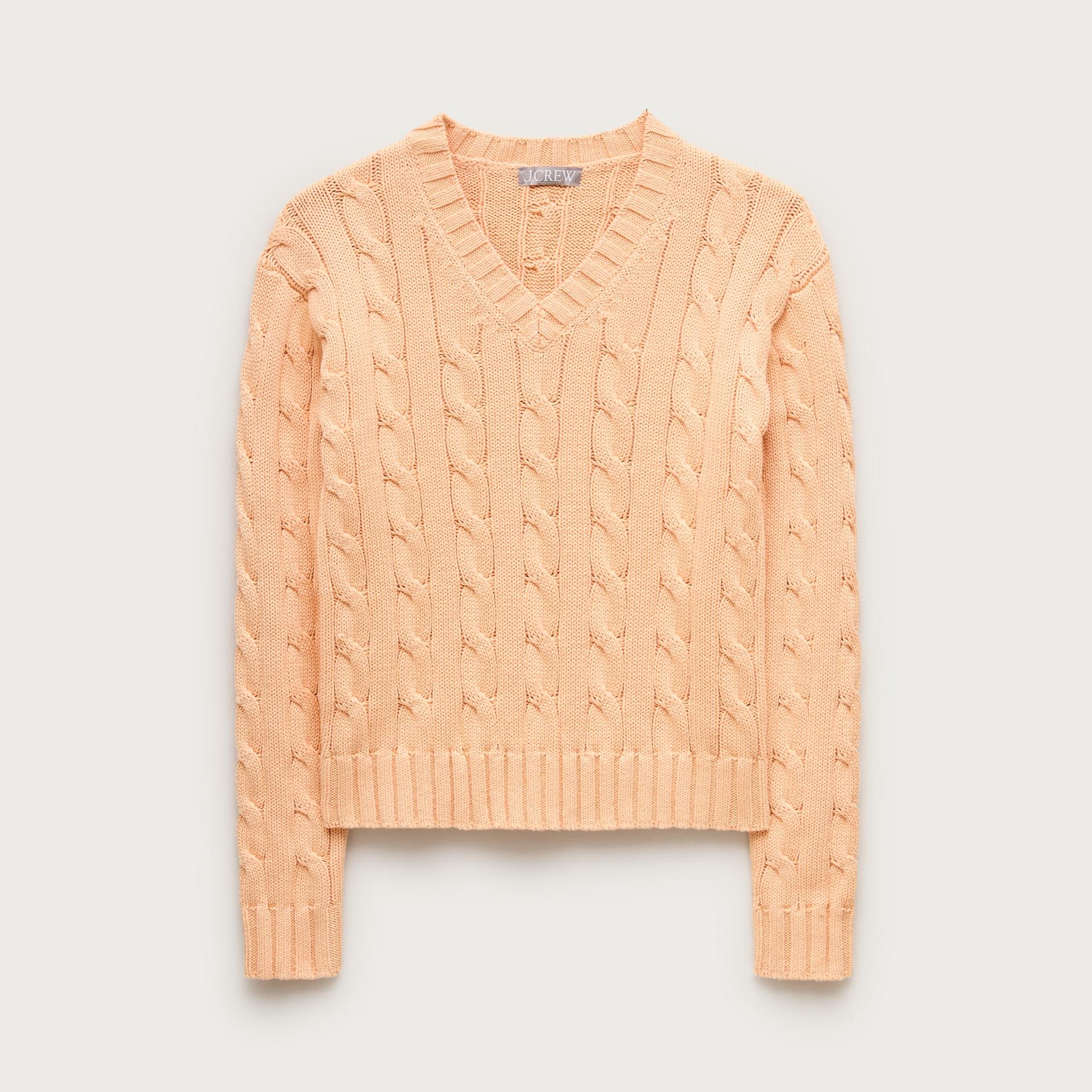 cable-knit high v-neck sweater in heritage cotton