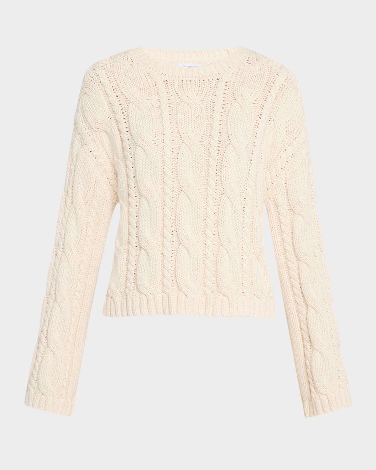 cable-knit luxe cotton crewneck sweater