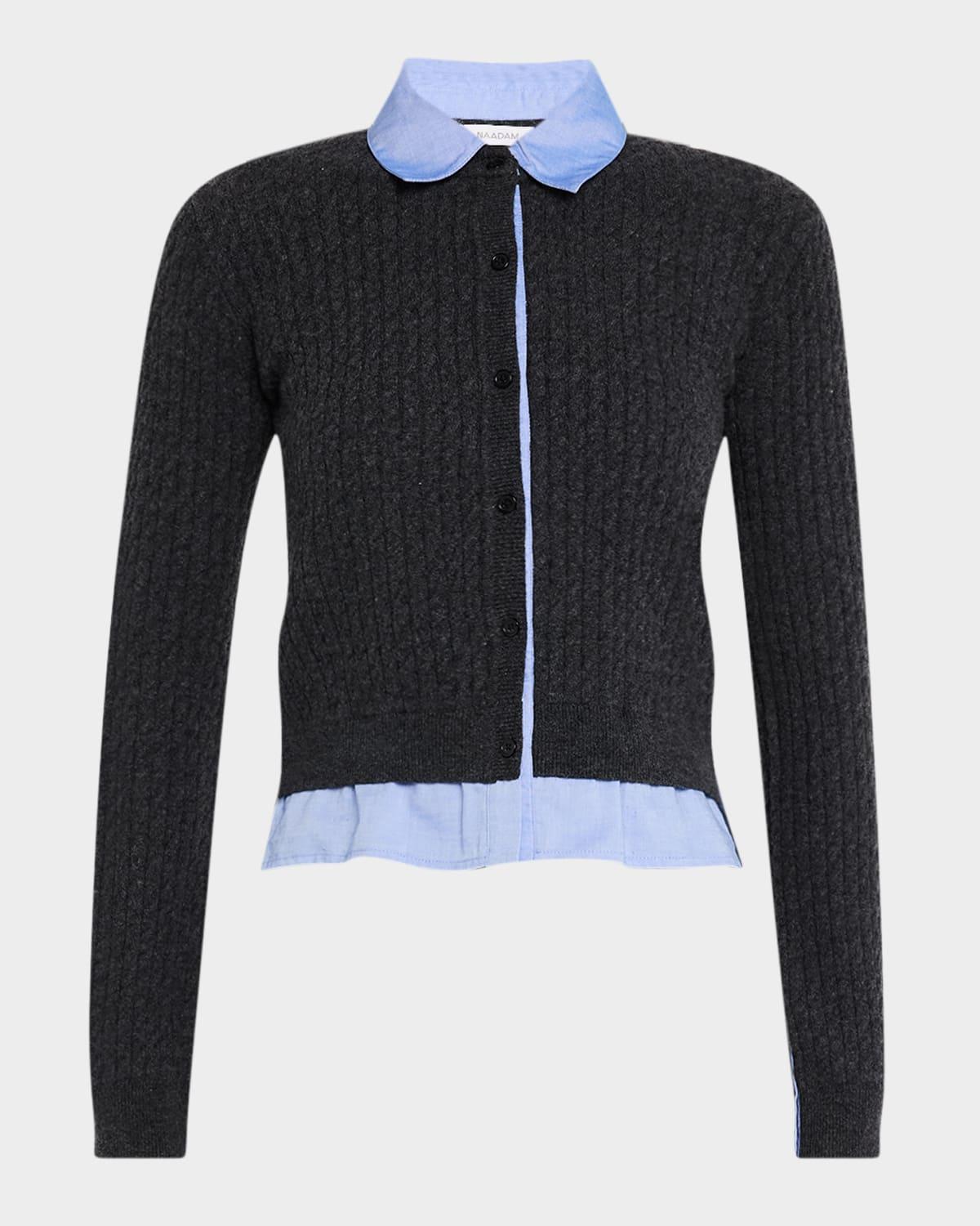 cable-knit mixed media cardigan