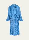 cable knit-print double-sleeve midi shirtdress