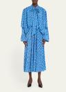 cable knit-print double-sleeve midi shirtdress