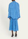 cable knit-print double-sleeve midi shirtdress