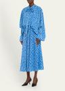 cable knit-print double-sleeve midi shirtdress
