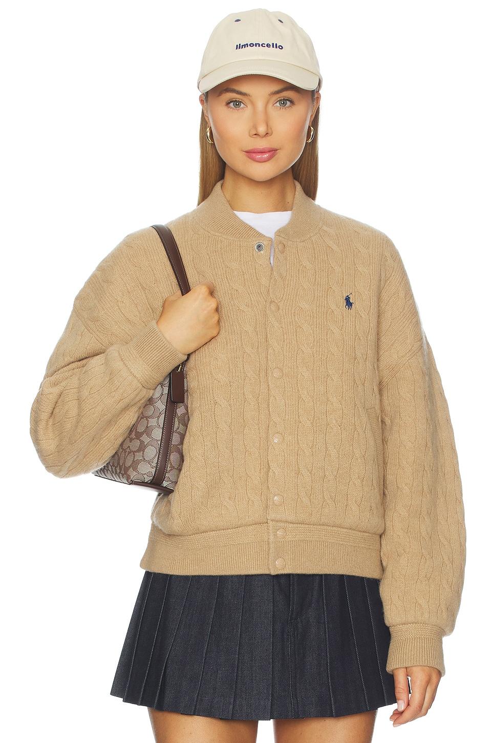 cable knit wool cashmere bomber jacket
