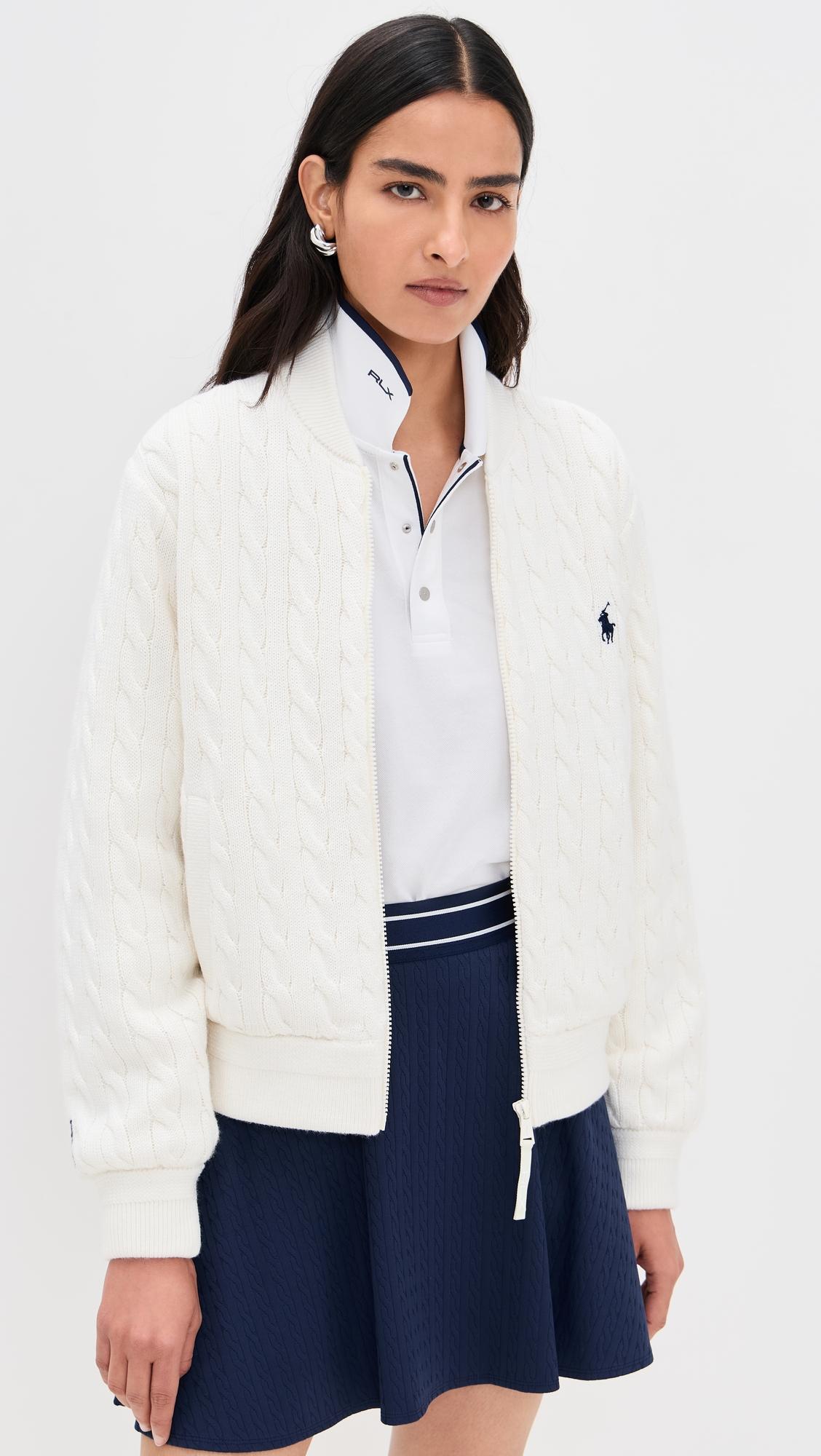 cable stitch hybrid baseball jacket