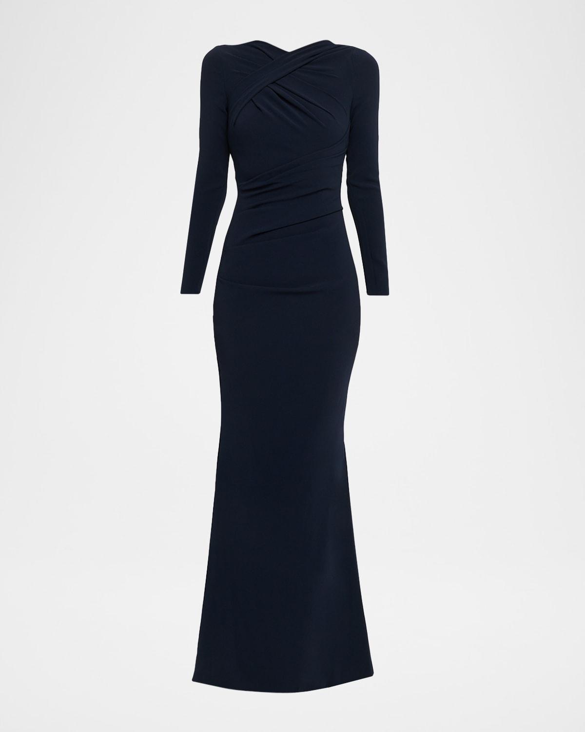cadet draped long-sleeve trumpet gown