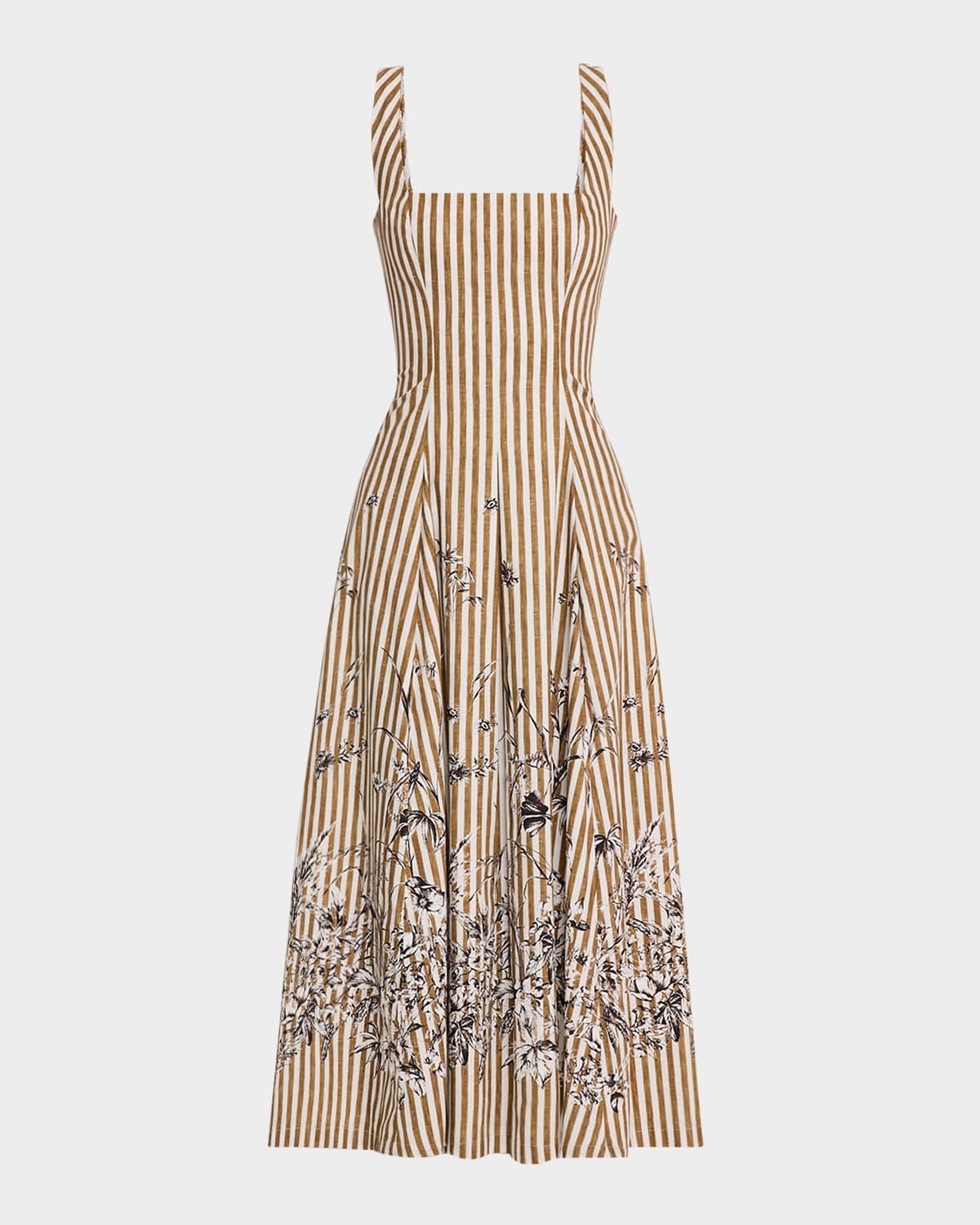caitlin striped floral-print poplin midi dress