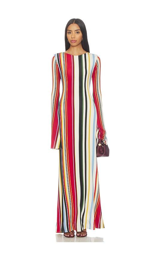 cala de la cruz amay dress in red, cream.