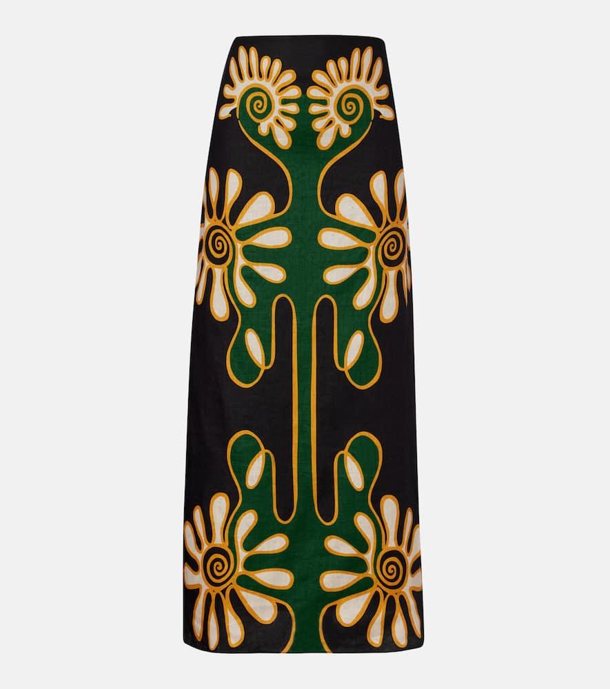 cala de la cruz celina printed linen midi skirt