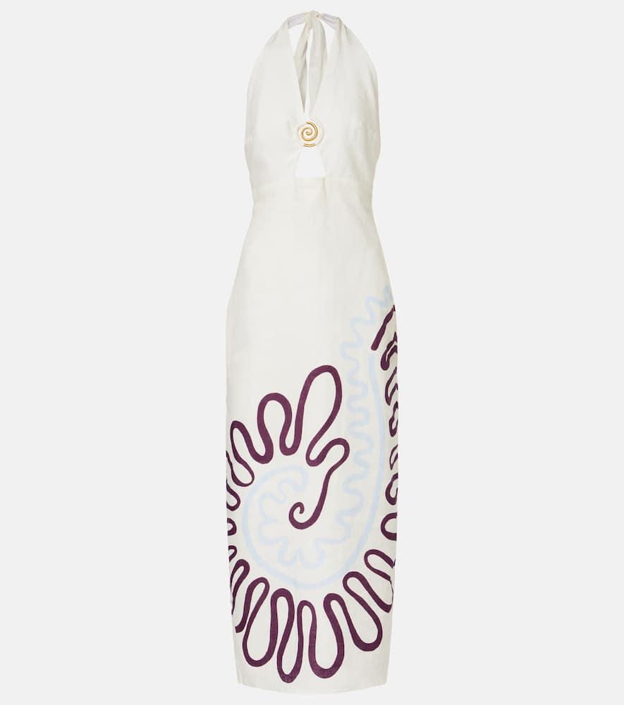 cala de la cruz clara cutout printed linen maxi dress