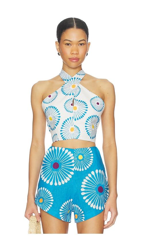 cala de la cruz ivy top in white, blue.