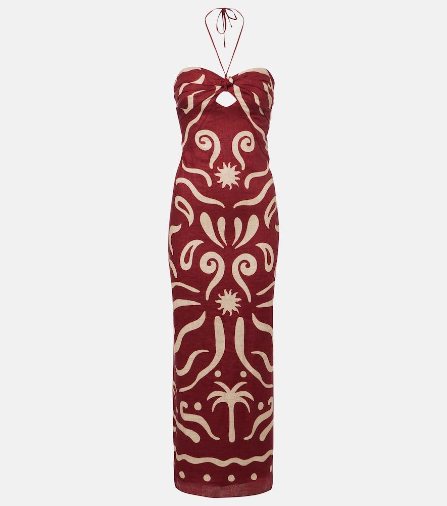 cala de la cruz leda printed halterneck linen maxi dress
