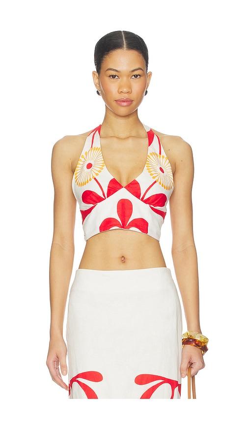 cala de la cruz olivia top in white, red.