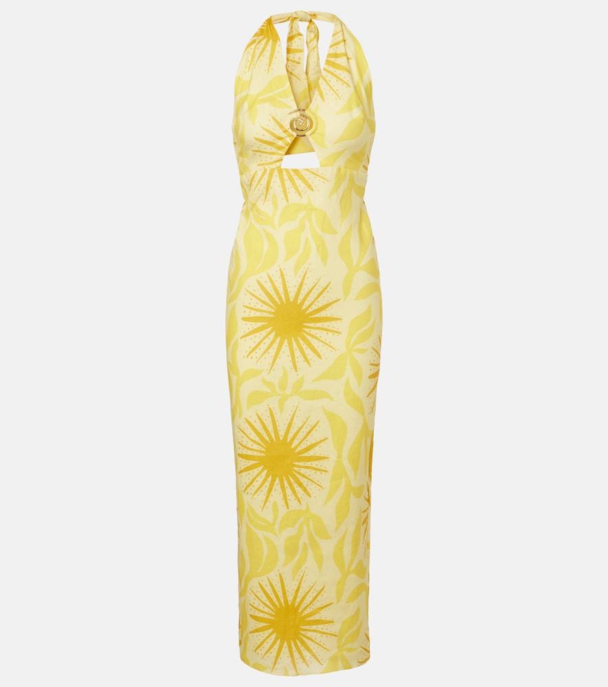 cala de la cruz orly printed cutout linen midi dress