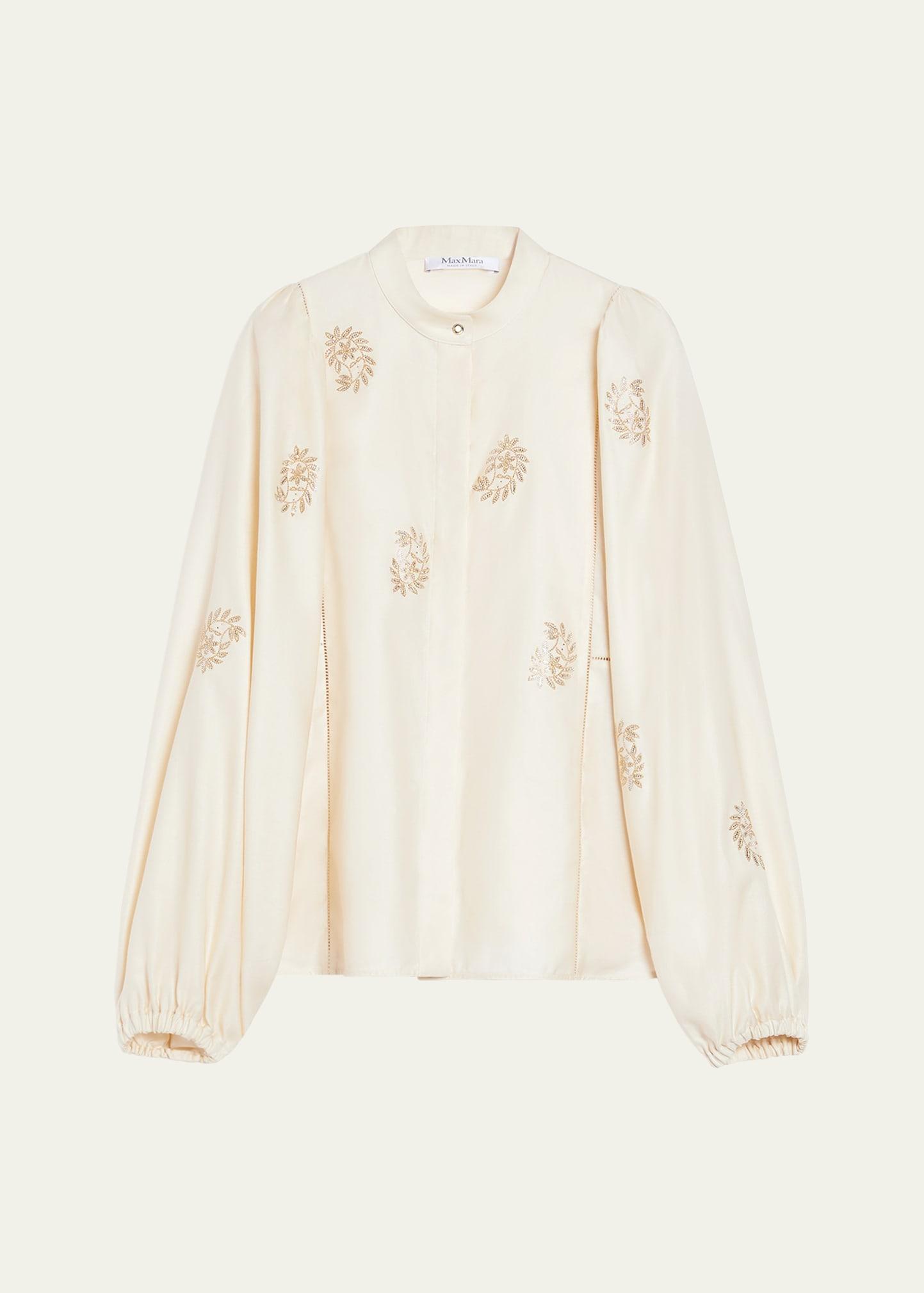 caladio embroidered cotton satin blouse