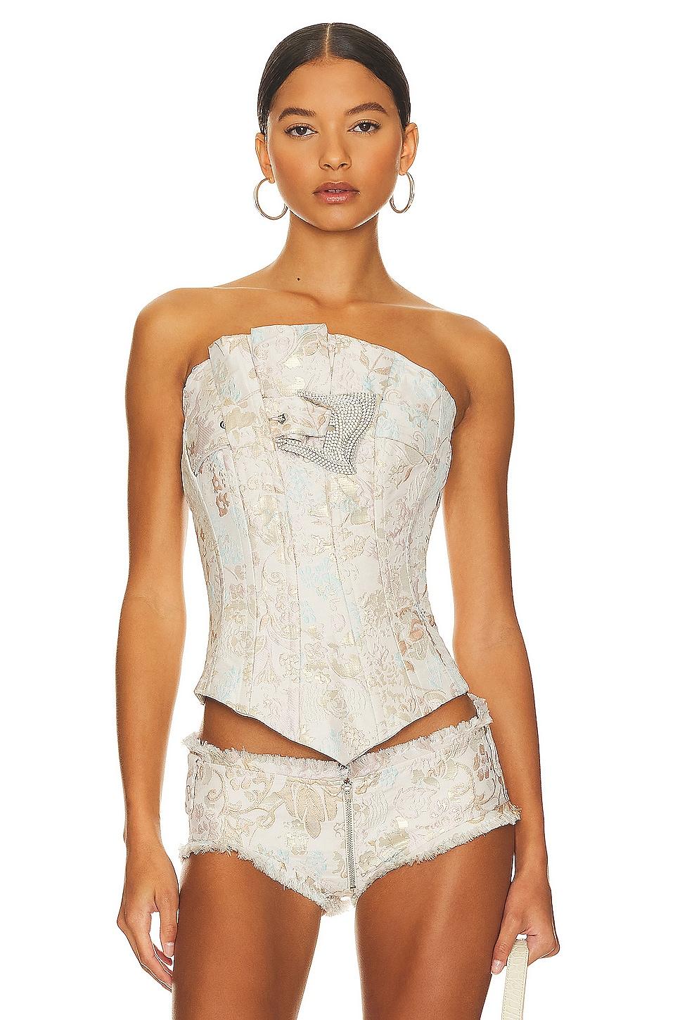 calamity corset top brocade pleated corset buckle top