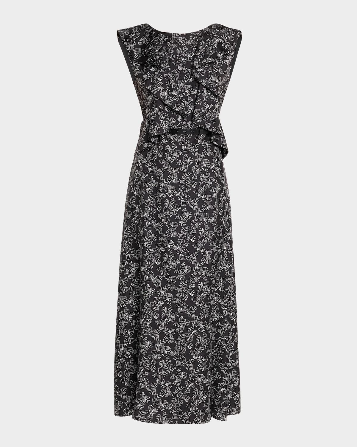 calesse bow-print ruffle backless midi dress