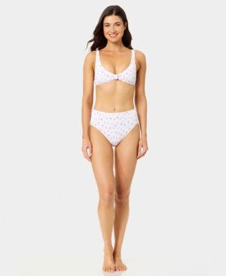 california waves womens mini cherry smocked knot swim bikini top high waist bottoms