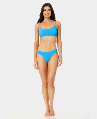 california waves womens solid popcorn scrunch texture scoop neck bikini top low rise bottoms
