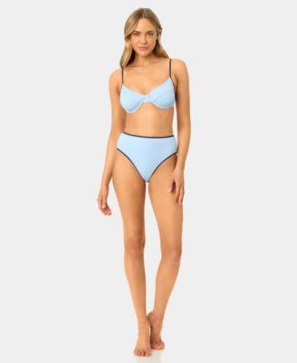 california waves womens solid seamed contrast binding swim bikini top high waist contrast binding swim bottoms