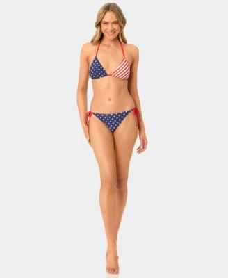 california waves womens star stripe reversible triangle swim bikini top side tie swim bottoms