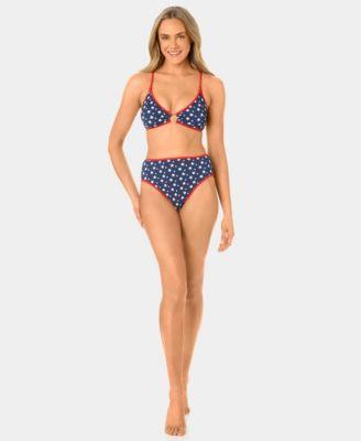 california waves womens starstruck mini rib ring swim bikini top high waist swim bottoms