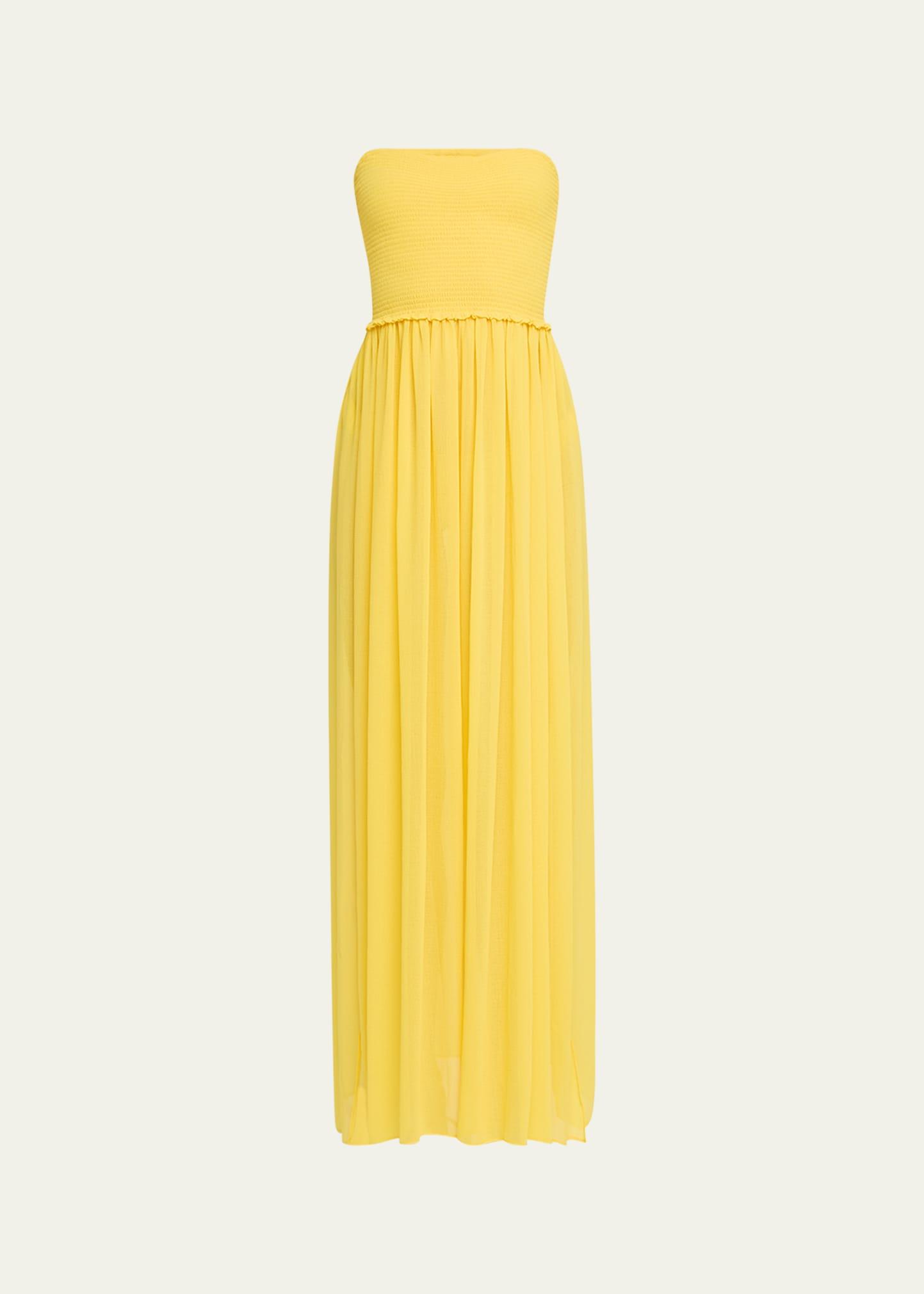 calista smocked strapless side-split coverup dress