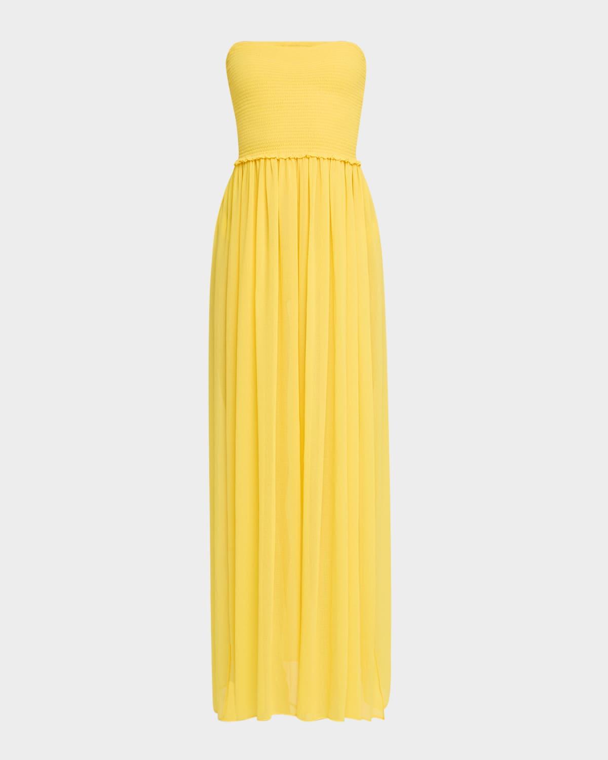 calista smocked strapless side-split coverup dress